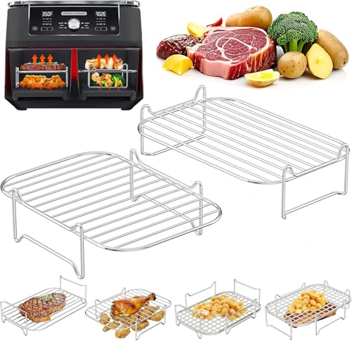 2Pcs Ninja Air Fryer Accessories Air Fryer Racks 304 Stainless Steel Airfryer Rack for Dual Drawer AF300UK AF400UK 7.6L-10.4L Compatible with Ninja Cosori Russell Hobbs Double Drawer Airfryer