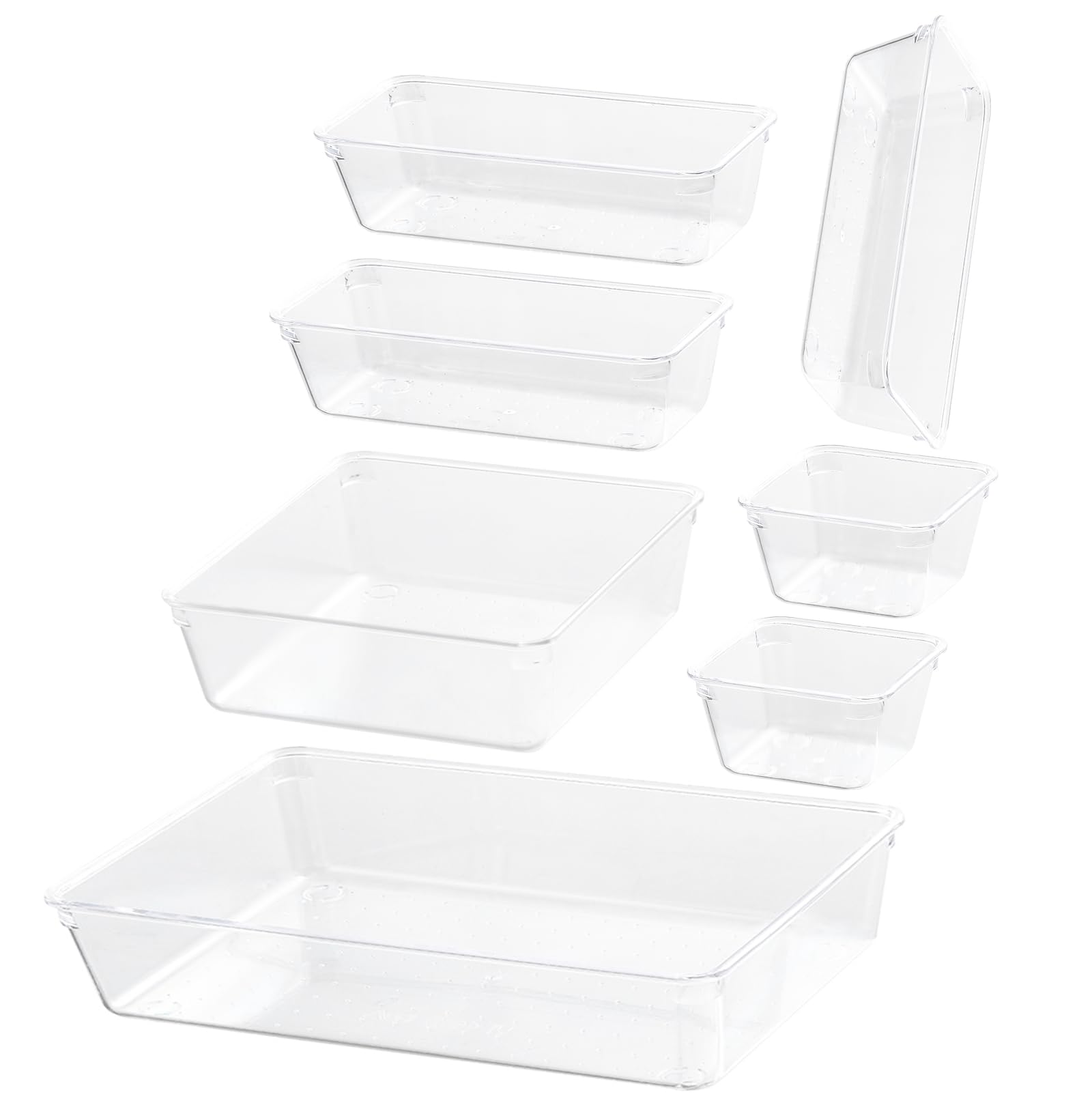 Organizador de cajones, juego de 7 organizadores de cajones transparentes, 4 tamaños versátiles para baño y tocador, bandejas orga