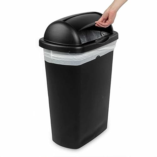 Miniatura 4 de Bote de basura cubierto de 13 galones, diseño negro de gran capacidad, adecuado para uso en cocinas, oficinas, hogares y dormitorios