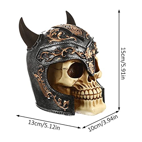 Vecksoy Figuur - Viking - schedel figuur beeldje hars handwerk schedel beeld met gehoorde helm schedel figuren sculptuur… - Image 4