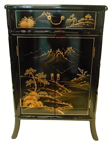 Oriental Shoe Cabinet Carved Bamboo Style (Landscape)