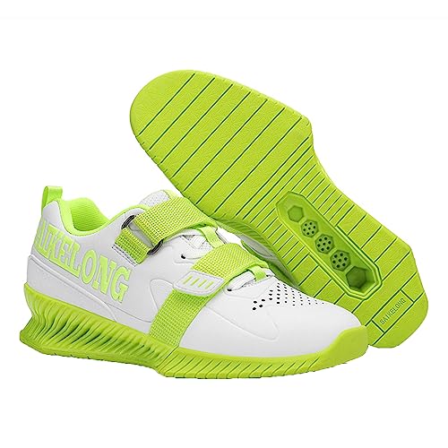 SDEQA Chaussures d haltérophilie pour Hommes Chaussures de Squat et d haltérophilie Chaussures de Gymnastique antidérapantes et Respirantes pour Le Cross-Training,White Green,44 EU