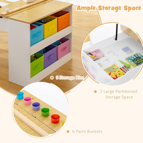 INFANS-3-in-1-Kids-Art-Table-and-Chair-Set-Toddler-Craft-Play-Wood-Activity-Desk-with-2-Chairs-Storage-Canvas-Bins-Paper-Roll-for-Writing-Drawing-Children-Furniture-for-Daycare-Nursery INFANS 3 in 1 Kids Art Table and Chair Set Toddler Craft Play Wood Activity Desk with 2 Chairs Storage Canvas Bins Paper Roll for Writing Drawing Children Furniture for Daycare Nursery