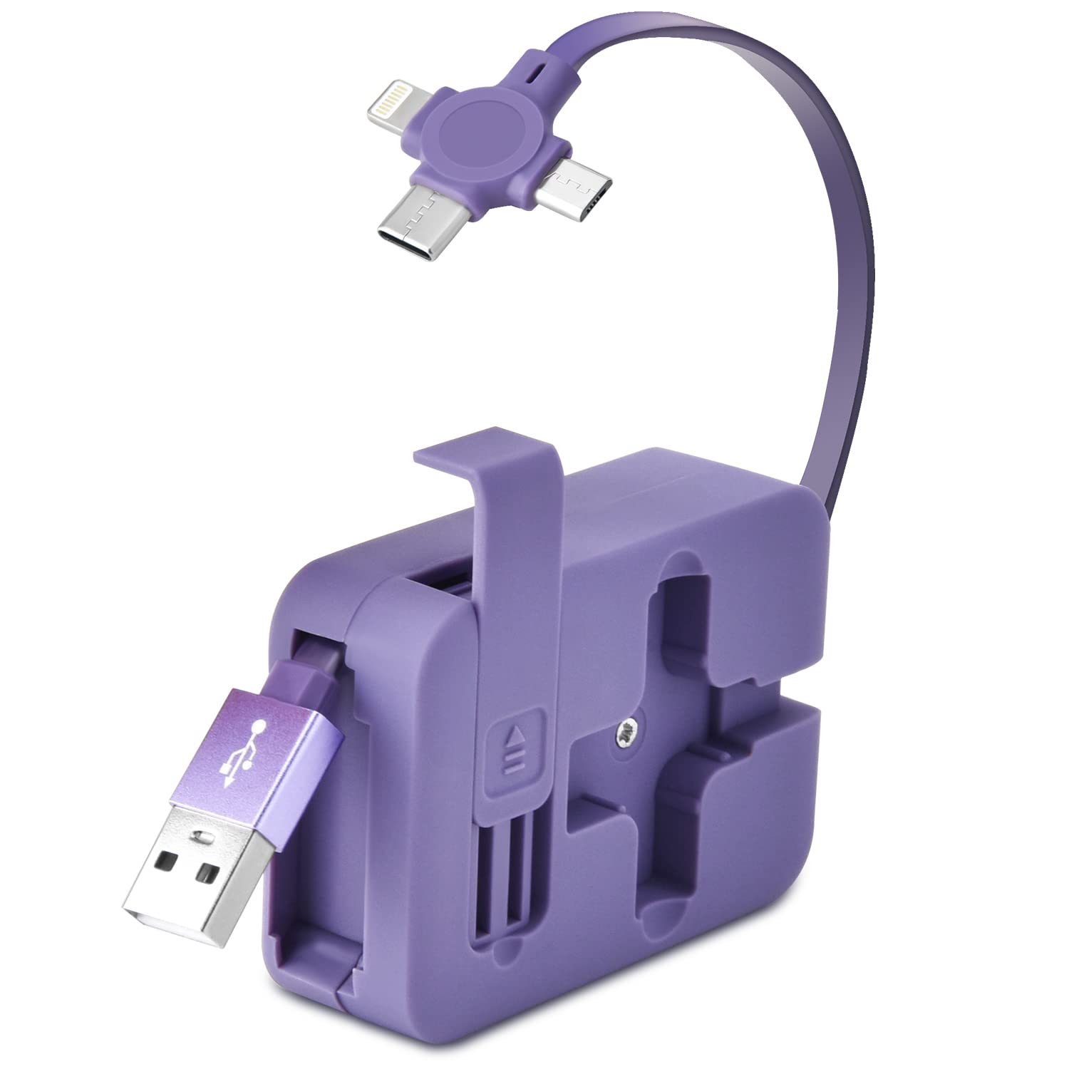 TEXXY Multi 3-in-1 Charging Cable Roll Retractable Carry on Phone Holder/Charger 4 in 1, Cables for Laptop Tablet Mobile, Purple