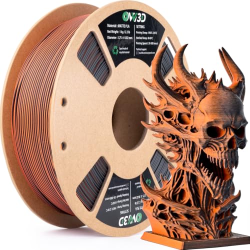 Image of OVV3D Dual Color PLA Filament 1.75mm, Orange Black Matte PLA 3D Printer Filament, Multi Color Change 3D Printing Filament for Halloween Decorations, 1kg Spool, + /-0.02mm
