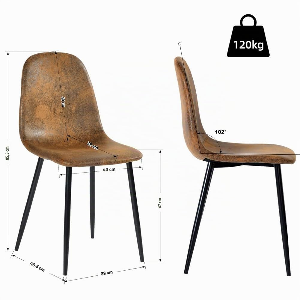 Shally Dogan Set 4 Sedie per Sala da Pranzo, Piedi in Acciaio Nero, Seduta Morbida, Sedia Ergonomica Design Nordico, Poltrona Ideale per Cameretta, Cucina, Ufficio, Rivestimento Eco Pelle Scamosciata
