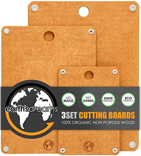 Earth's Dreams 100% Natural Fiber Wooden Cutting Board [3Set], Dishwasher Safe & Non-Slip
