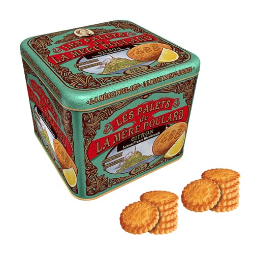 La Mère Poulard® | Galletas puras de mantequilla salada y limón | Lata de galletas de mantequilla francesas | Galletas De Mantequilla - 1 x 500 Gr | Regalar Leche con Galletas