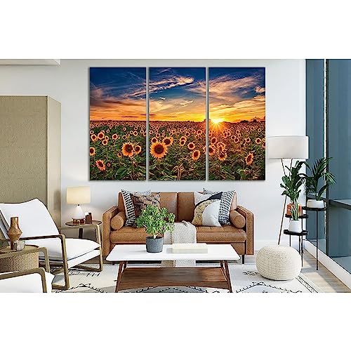 Cuadro de girasoles ZELLART para decorar el salon triptico de atardecer 115x75cm