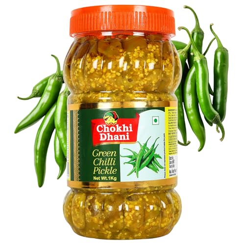 Image of Chokhi Dhani Green Chilli Pickle Pack of 2 (1kg Each) | Hari Mirch Achar | Spicy & Tangy Indian Pickle | Traditional Homemade Style | Veg