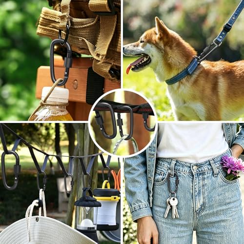 Image of 2-Pack Locking Carabiner Clips with Screw Gate - Heavy-Duty D-Shaped Spring Hook for Backpack, Fishing, Travel, Keychain, Camping & Hiking(Black*2)
