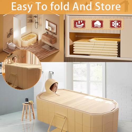 Faltbare Badewanne Erwachsene, 2in1 Eisbad und Warmwasser 150x55x50cm Dicke Freistehende Tragbare Badewanne für Ddusche mit Deckel, Mini Pool für Heim-SPA, Eisbad, SchweißDampf