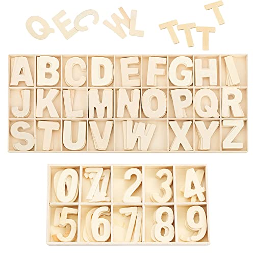 180 Piezas Letras y Números en Madera Natural, Alfabeto Madera, Letras de Madera de Alfabeto, con Bandeja de Almacenamiento, para Manualidades, Decoración de Pared
