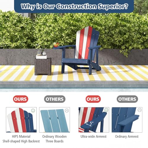 Image of Tangkula Oversized Adirondack Chair, Patio Lounge Chairs w /Adjustable Cup Holder, HIPS Armchairs Slatted Chair, Outdoor Weather Resistant Fire Pit Chair for Deck Backyard Garden Porch (4, US)