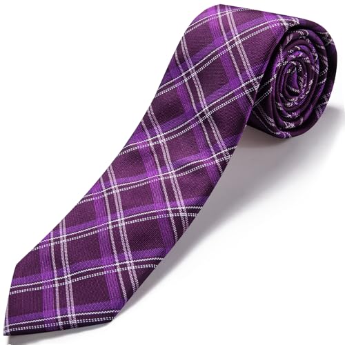 Image of Barry.Wang Plaid Ties Mens Silk Necktie and Tie Clip Checkered Tie for Wedding Party Business Formal