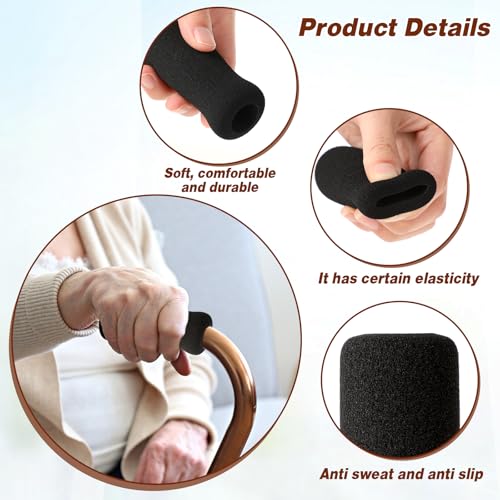 Cane Handle Grip Replacement, 2 PCS Walking Stick Grips for Seniors, Offset Handle Crutch Hand Grips, Black Foam Accessories