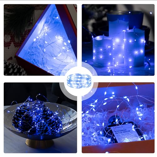 Image of 6PCS Fairy Lights Battery Powered with Remote, 7ft 20LEDs Blue Twinkle Mini Lights with Timer, Waterproof Small Silver Wire Firefly Starry for DIY Wedding Party Christmas