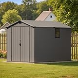 Patiowell 6x10FT Outdoor Storage Shed with Floor,Resin Garden Shed with Lockable Door and Window, Backyard Storage (Dark Grey)
