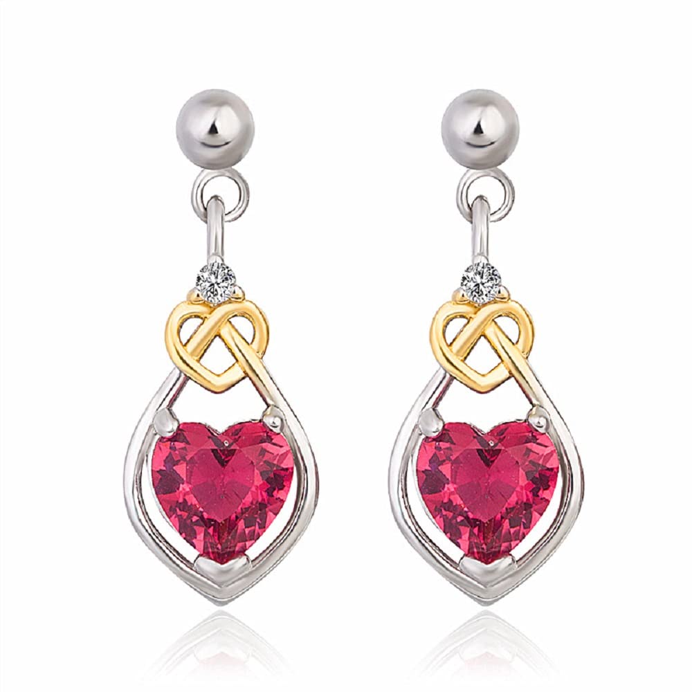 Ruby Heart Earrings Gold White and Gold Sapphire Earrings Exquisite and Sparkling Diamond EarringsS925 Fashion Hollow Moissan Diamond and Zircon Inlaid Engagement Ring Earrings CZC009 (Red)