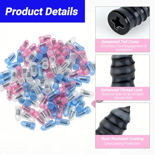 Image of 100PCS Tire Repair Rubber Nail Kit, Premium Spiral Screw-in Tire Plugs with 3 Sizes, Emergency Roadside Flat Tire Fix Tool for Car Truck Motorcycle Tractor ATV SUV (100PCS + Screwdriver)