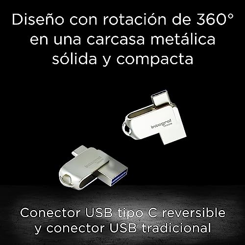 Image of Integral 2 Pack 128GB 360-Dual USB 3.2 Gen 1 Type C and Type A Flash Drive with Solid Metal Casing, Fast Transfer Speeds and Simply Plug and Play IPhone 15, 16 series, Macbook Pro /Air and Ipad Pro
