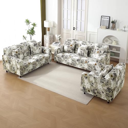 Image of HOKIPO 'Elira Series' Stretchable Cushion Cover for Sofa 22x22 Inch, Packof 2, Feather Brown Floral (AR-6712-C1*2)