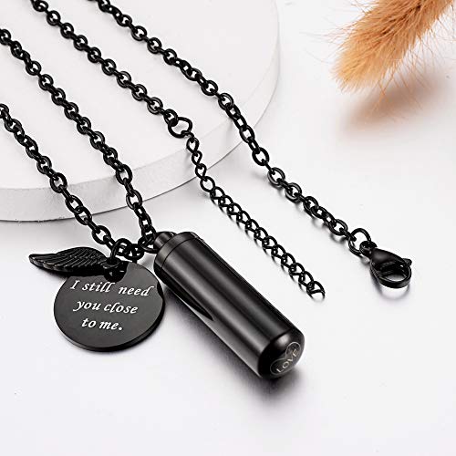 abooxiu Cylinder Urn Necklace for Ashes Cremation Jewelry/Keychain for human Pet Stainless Steel Memorial Keepsake Pendant with Angel Wing Charm Ashes2