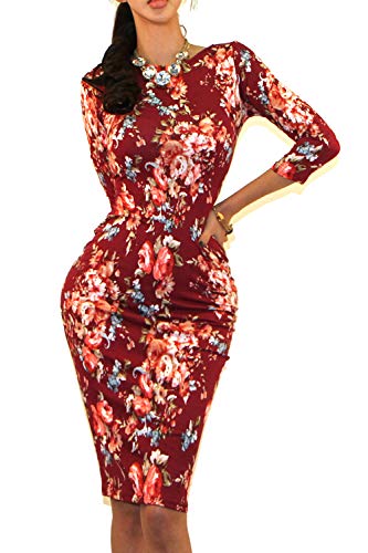 Vivicastle Women's USA Wear to Work Business 3/4 SLV Bodycon Pencil Dress3