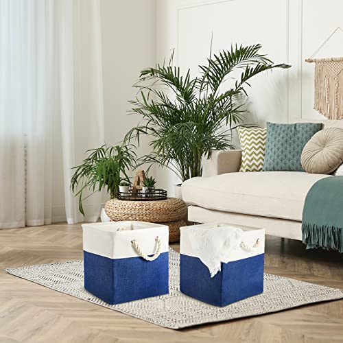 6 Pieces Cube Storage Bins Small Foldable Storage Cube Baskets With Sturdy Carry Handles Multipurpose Storage Cube Baskets Organizer Bin For Home, Office, Nursery (Blue And White, 11 X 11 Inch) #TOP4