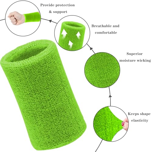 Image of 6 Inch Wrist Sweatbands Tennis Wrist Bands Absorbent Sweat Band for Men and Women Sport Long Wrist Bands, Breathable Cotton Athletic Sweatbands for Basketball, Workout, Running (4 Pack)