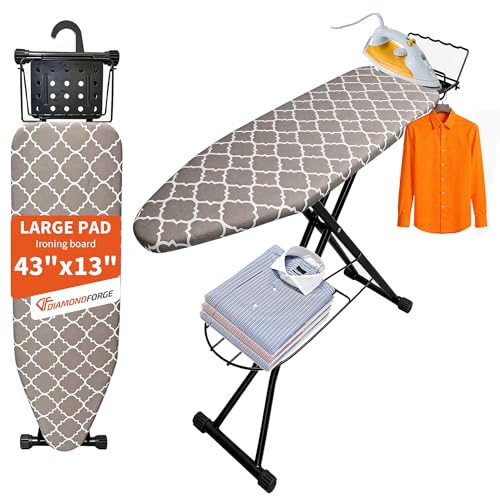 Ironing Board, 43'×13' with Iron Rest, 7 Adjustable Height & Clothes Shelf