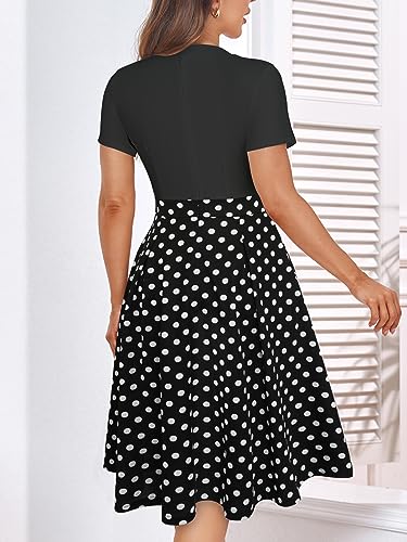 Image of YATHON Womens Elegant Print Notched Neck Slant Pocket Pleated Hem Casual A-Line Dress