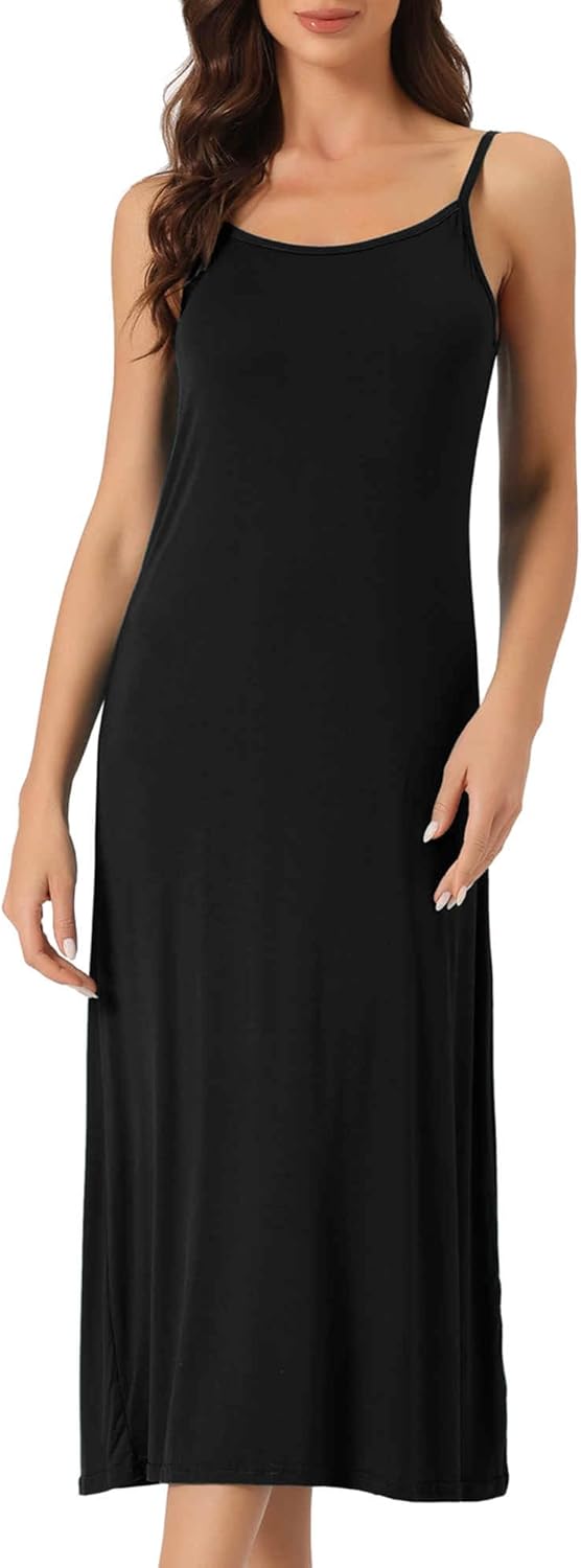 cheibear Womens Spaghetti Strap Nightgown Full Slip Dress Cami Midi Under Dress Plus Size