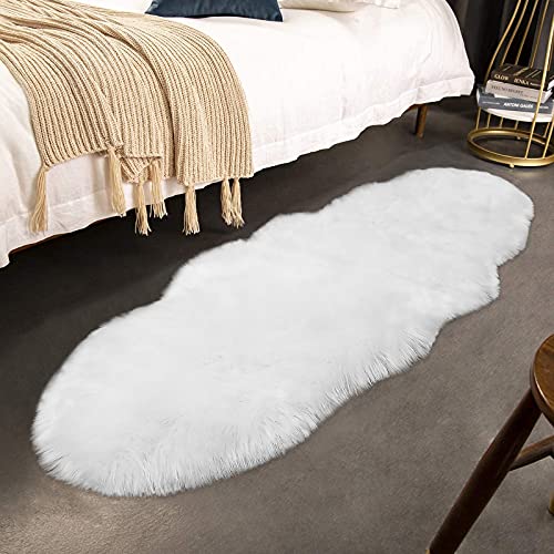 Duduta White Faux Sheepskin Bedside Living Room Rugs 2 X 6 Ft Fluffy Shag Couch Sofa Covers #TOP5