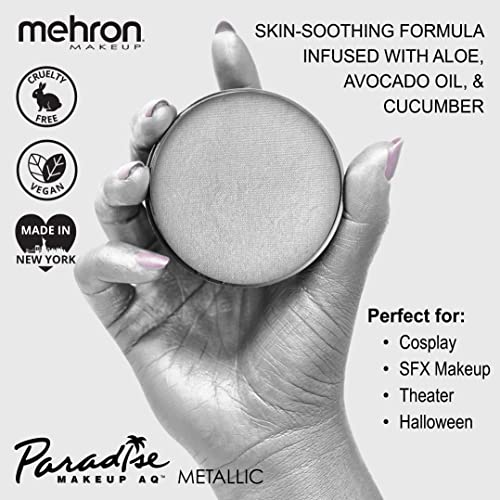 Image of Mehron Paradise FX Metallics - Metallic Silver 1.4oz | Professional Water Activated Shimmering Paint for Raves, Costumes, Special Effects, Halloween, Stage, Screen, Theater & Cosplay | Made in the USA