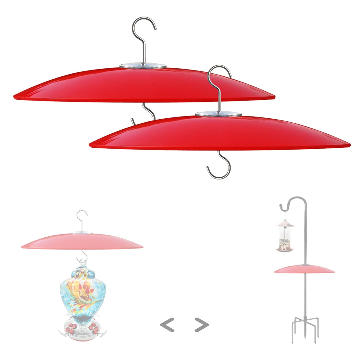 Deflector de ardilla de vidrio para comederos de pájaros, 2 unidades, color rojo de 13 pulgadas, gran cúpula protectora para colgar contra el clima, 33 cm de diámetro