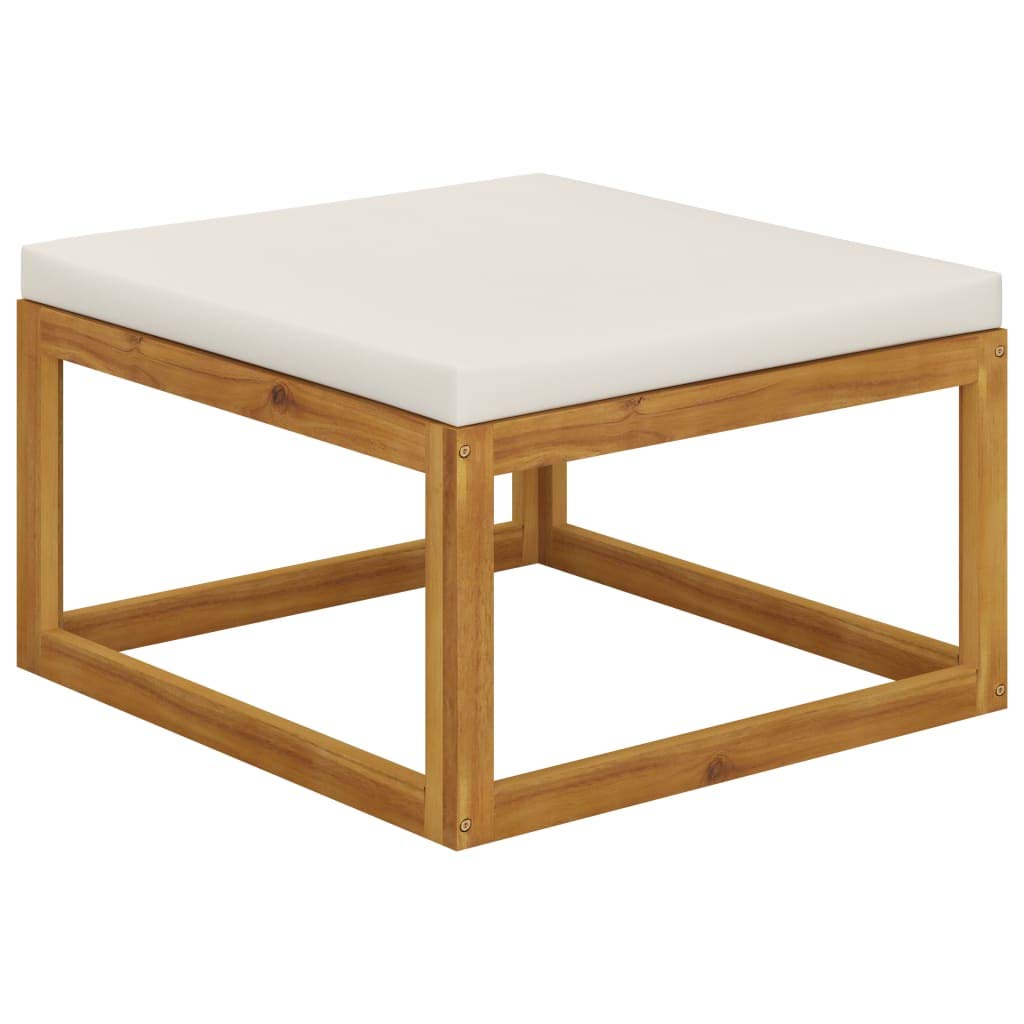 vidaXL Set Divani da Giardino 5 pz con Cuscini Modulare Elegante Tavolino Poggiapeidi Sofa Esterni Bianco Crema e Naturale Massello di Acacia