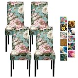 Floral Chair Covers Set of 4 – Vintage Peony Flower Design Stretch Dining Chair Slipcovers Washable Universal Seat Protectors for Kitchen, Banquet, Party, Hotel, Home Décor