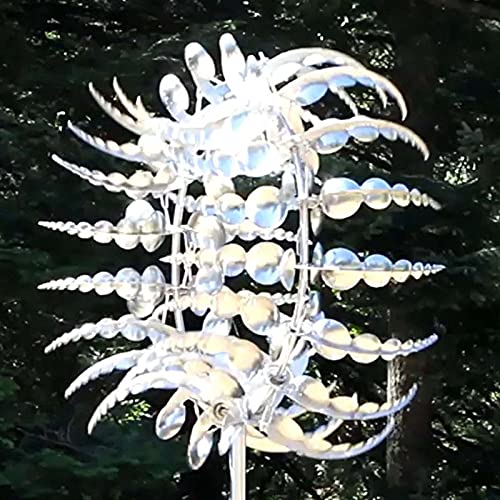 Voberry Windmolen metaal magische windgong windspinners windspel voor buiten windmolen windvanger decoratie voor tuin balkon erf terras gazon kunst (zilver, één maat) - Image 7