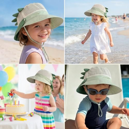 Image of SNOWIE SOFT Wide Brim Sun Hat for Kids Girls with Neck Flap Shawl, UPF 50+ Adjustable Chin Strap Sun Protection Hat for Girls 2-10 Years Old, Summer Breathable Sun Visor Hat Windproof Beach Hat