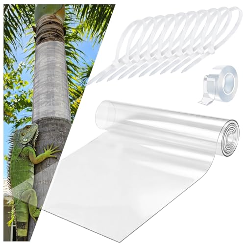 GRETJOB 79 L x 16 W Plastic Tree Trunk Protector Guard Iguana & Squirrel Baffle for Tree Trunk with 10 Cable Tie and Tape to Protect Damaged Bark Easy Install Reusable