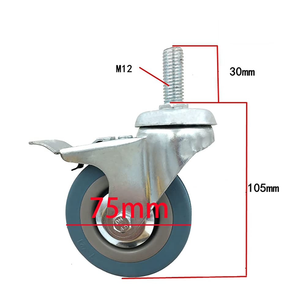 Zestaw 4 kółek trzpieniowych M12 z blokadą hamulca 3-calowego do wózka meblowego(Blue,With Brake)