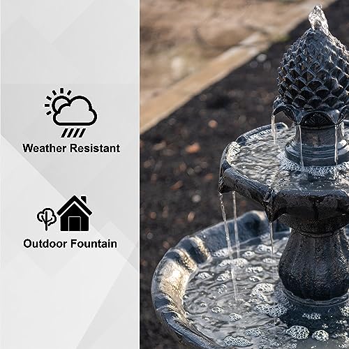Image of XBrand 44 inch Solar Powered 2-Tier Outdoor Water Fountain, Fiberglass Resin Fountain with Solar Panel and Auto Shut-Off Pump, Black