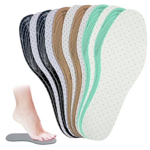 Image of 6 Pairs Unisex Breathable Inserts Double Shoe Insoles | Layer Latex Foam Perforated Insole Cushioning Walking Comfort Replaceable Insoles for Men 5-11 Woman 2-8(Black, Green, Brown)