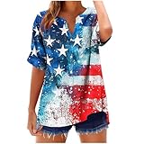 Blouses for Women Short Sleeve Button Down V Neck Loose Henley Shirts 2026 Summer Tops Independence Day Outfit