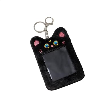 3'' Kawaii Plush Photocard Holder Kpop Y2K Plush Animal Photo Sleeve ID Bank Credit Card Holder Protector Stationery Furry Cute Kpop photocards (Black Cat,3Inch)