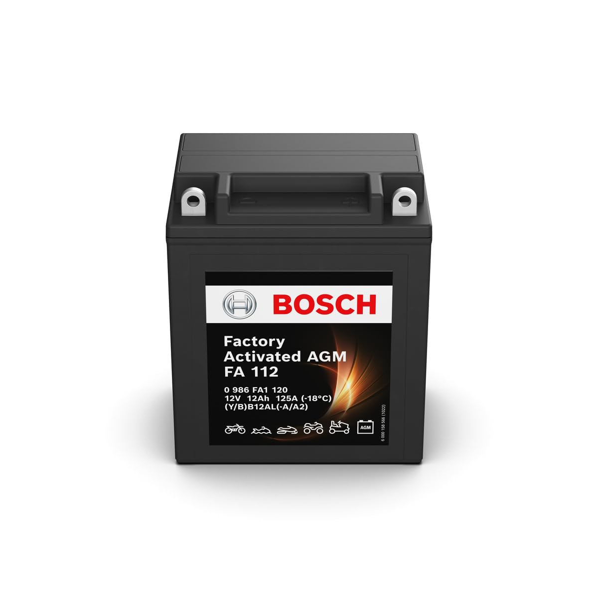 Bosch FA112 - Batería para Motocicletas AGM - 12V 125A 12Ah - Adecuada para motocicletas, motos de enduro, scooters, quads, motos de agua - Compatible M4F32, BB12AL-A, BB12AL-A2