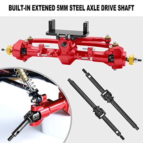 Ogrc Front & Rear Axles +5Mm Extended With 13T Od Gear And Universal Joint Shaft For Scx24 Deadbolt Jlu C10 Bronco Gladiator Axial 1/24 Rc Crawler Upgrade Parts (Red) #TOP2