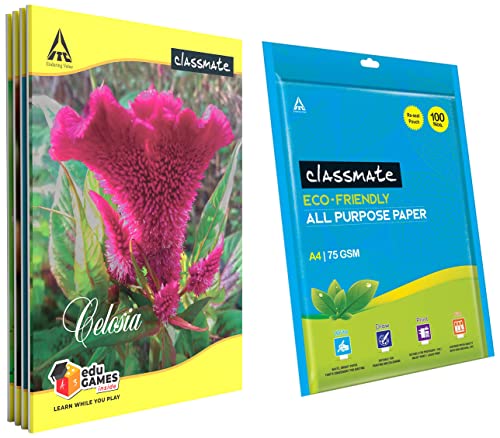 Image of Classmate Notebook - Single Line A4 Size all purpose paper - White, Unruled, Pack of 100