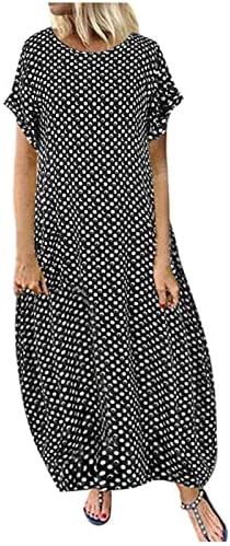Dresses That Hide Belly Fat 2023 Long Sleeve Sexy Midi Trendy Summer Dress with Pockets Spring Casual Beach Sun Boho Maxi Polka Dot Plus Size Dress Vestidos para Mujer Casuales Y Elegantes Black 3XL